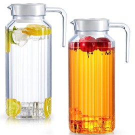 2 Pack 1L Acrylic Pitcher, Water Jug with Lid, BPA-Free & Shatter-Proof, Non Spill Fridge Jug, Transparent Juice Jug Water Pitcher, Plastic Jug for Hot/Cold Water Ice Tea Coffee Milk & Juice Beverage