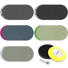 QWORK 3 Inch Assorted Grit Silicon Carbide Sanding Discs Set, 800 to 5000 Grit, Include Backing Pad and Foam Buffer for Wood, Metal, Automotive, 100 Pcs