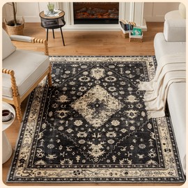 Istana 5x7 Area Rug - Black Rugs for Living Room 5x7 - Foldable Rugs for Bedroom - Stain Resistant Washable Rug - Eco-Friendly Boho Area Rugs - Easy to Clean Living Room Rug