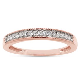 SAVEARTH DIAMONDS 1/10 ct. t.w Round Cut Lab Created Moissanite Diamond Half Eternity Stackable Band Ring For Women In 14K Rose Gold Over Sterling Silver (VVS1 Clarity, 0.10 Cttw)-10