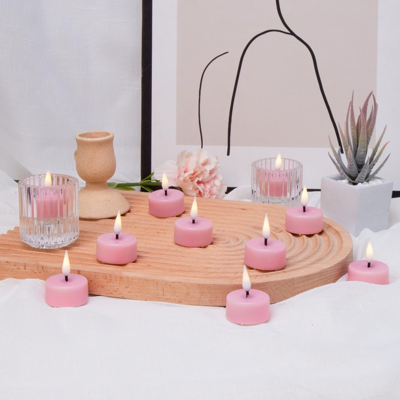 Eywamage Pink Flameless Wax Tealights with Remote Timer, Flickering LED