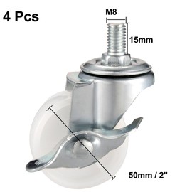 sourcing map 2 Inch Swivel Caster Wheels PP 360 Degree Threaded Stem Caster Wheel with Brake M8 x 15mm, 198lb Total Load Capacity, Pack of 4