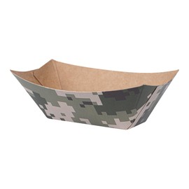 Restaurantware Bio Tek 2 Ounce Camouflage Paper Food Boats, 50 Disposable Paper Food Trays - Heavy-Duty, Greaseproof, For Snacks, Appetizers, Or Treats, Use At Parties Or Carnivals
