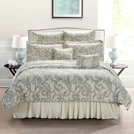 Home Soft Things Serenta 7 Piece Printed Microfiber Bedspread Set, Oversized King, Marisol Gray