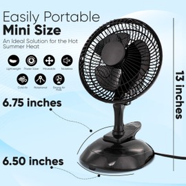 RamPro Portable Desk and Clip on Fan, 6 Inch Fans Small and Quiet Plug In, Small Personal Cooling Fan for Desk Home Bedroom Office, 2 Speed, Adjustable Tilt, Black, 2 Pc
