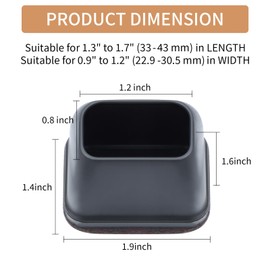 Ezprotekt 16 Pcs Rectangle Silicone Chair Leg Floor Protectors, Felt Rectangle Black Furniture Leg Cap Covers for Chair Table Desk - Anti- Scratches (Fit L :1.3-1.7", W: 0.9-1.2")