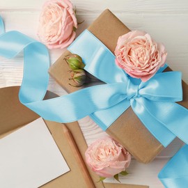 Christmas Ribbon for Gift Wrapping,25 Yard Light Blue Ribbon 1 1/2 Inch,Ribbon Double Faced Satin Ribbon for Flower Bouquet Hair Bow,Fabric Ribbons for Crafts,Valentine Wedding Decoration