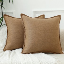 LIGICKY Set of 2 Neutral Linen Cushion Covers 20x20 Inch Khaki Brown Decorative Throw Pillow Covers for Living Room Couch Bed Sofa Rustic Farmhouse Boho Home Decor