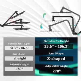 Rain Shower Head Extension Arm, Upgrade 12 Inch Metal Shower Extension Arm, Height/Angle Adjustable Curved Shower Head Extender with 1/2 Universal Connection, Flexible Rise or Lower Shower Head Black