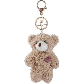 Wentoenapp Brown Bear Pink Heart Plush Stuffed Keychain For Backpack, Plush Keychain, Soft Cotton Key Chain For DIY Keychain, Car Accessories, Keychain, Car Keychain, Brown/Pink, 1