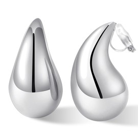 NVWAROCK Gold Drop Clip On Earrings Dupes Teardrop Chunky Non Pierced Earring 14K Real Gold Plated Hypoallergenic Lightweight Earrings for Women（Gold and Silver）, Brass, No Gemstone