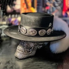 Fashion Flat Top Wool Hat Solid Color Wool Top Hat Pure Wool Hat Women Large Black