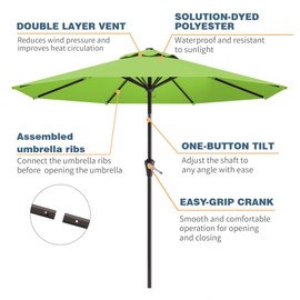 Tobeos 10FT Patio Umbrella, Outdoor Umbrella with Push Button Tilt and Crank, 8 Sturdy Ribs, UV Protection & Waterproof Market Umbrella for Pool, Backyard, Beach,Deck(Apple Green)