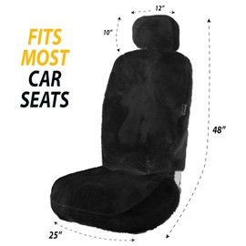 ZONETECH Sheepskin Seat Covers Fuzzy Car Seat Covers Black Australian Merino Wool Fluffy Fur Auto Accessories All Season Protection for Your Seats Universal Fits Most Car SUV Airbag Compatible