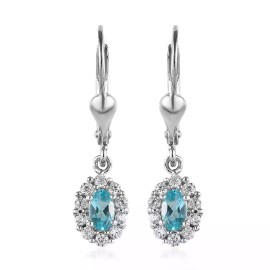 Unbranded GORGEOUS!! 0.85ctw Madagascar Paraiba Apatite & Zircon Earrings Platinum Plated