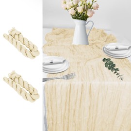 LUKDUNG Pack of 2 Table Runners, Cheesecloth Table Runner, Boho Gauze Fabric Cheese Cloth, Rustic Tablecloth for Wedding Decoration, Table Decoration, 90 x 300 cm (Beige, 90 x 300 cm, Pack of 2)