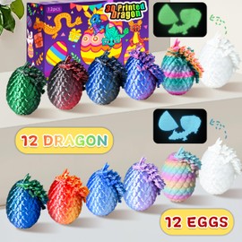 Impossmaker 12PCS 3D Printed Dragon Eggs, Christmas Stocking Stuffers for Kids Boys, Dragon Toy for Boys Teens Articulated Crystal Dragon Gifts for Teens Boy 4-6 5-7 8-12