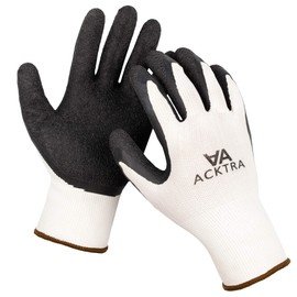 ACKTRA 24 pairs, Crinkle Rubber Coated Safety WORK Gloves for Gardening, Construction, Warehouse, for Men & Women, White Polyester Black Latex Coating, Bulk Pack WG008, X-Large
