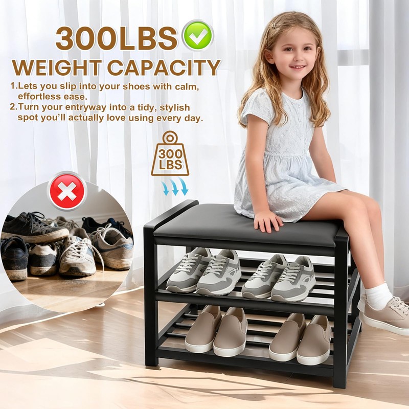 Small Shoe Rack Bench, Shoe Storage Bench for Entryway, Stable