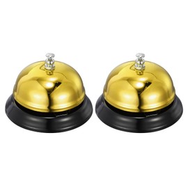 sourcing map Desk Bell, 2pcs 85mm(3.35") Dinner Bell for Restaurants, Service, Gold Tone