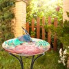 VCUTEKA 18" Outdoor Glass Birdbath with Sturdy Metal Stand for