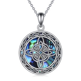 YFN Witches Knot Necklace Sterling Silver Abalone Shell Celtic Witch Knot Pendant Necklace Pagan Jewelry for Women Gifts
