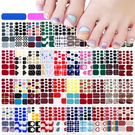 SILPECWEE 40 Sheets Toe Nail Stickers Full Nail Wraps for Women Solid Color Flower Toenail Polish Strips Nail Polish Stickers Self Adhesive Manicure Stickers for Toes with 1pc Nail File