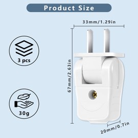 Replacement Plug 2 Prong, Extension Cord Replacement Male Power Plug, Electrical Replacement Plugs, Plugs Replacements 2 Prong, for Small Appliances Strips Lamps DIY Craft, 3 Pcs, White