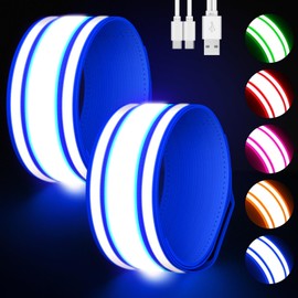 Samlior LED Armband for Running 2 Pack, 5 Colors 3 Lights Modes Rechargeable Reflective Arm Bands, High Visibility Reflective Gear for Running Walking Cycling at Night (Blue)