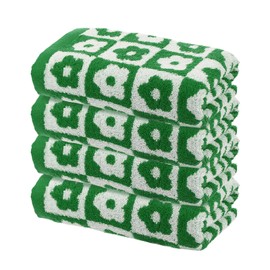 sourcing map 4 Pcs Bathroom Hand Towels Green Soft Absorbent Face Towels Cotton Wash Cloths 13 x 29 Inch Kitchen Hand Towels for Bathroom Gym Drying Hand Face Hair (Checkered)