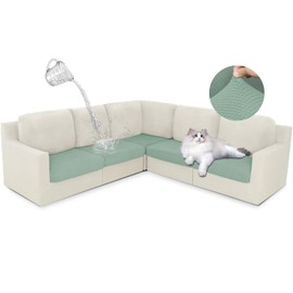 ALIECOM Waterproof Sectional Couch Cushion Covers L Shape Stretch 5 Pcs Magic Sectional Sofa Covers Washable Corner Seat Slipcover Pet Dog Universal Furniture Protector (5 Seat Covers, Sage Green)