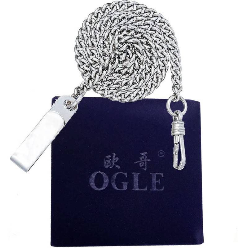 OGLE Waterproof Silver Magnifier Luminous Chain Fob Self Winding Automatic