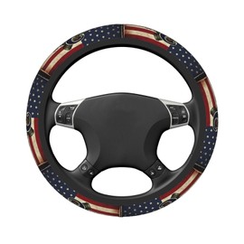 Subily 2nd Amendment Vintage American Flag USA Second 2A Universal Steering Wheel Covers, Cute Car Accessories for Women Girls Car Truck