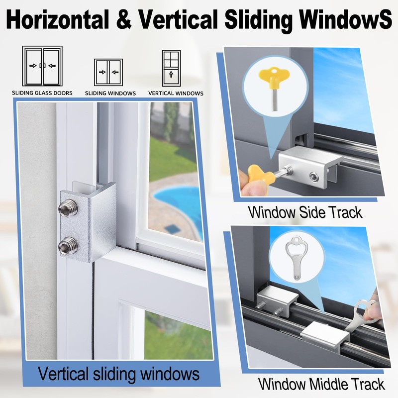 Sliding Window Locks - Horizontal & Up/Down, Adjustable Aluminum, 4