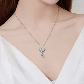 ONEFINITY Phoenix/Dragon/Wolf/Shark/Horse Necklace 925 Sterling Silver Bird Pendant Charm Gift for Women Men Girls Boys, Sterling Silver, No Gemstone