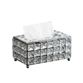 EINEY Crystal Tissue Case, Luxury Tissue Box, Mask Case, Paper Towel Case, Luxurious, Glitter, Gorgeous Interior (Silver)