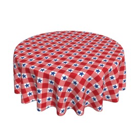 BETGINY 4th of July Tablecloth Round 60 Inch,Red White Buffalo Plaid Check Blue Patriotic Stars Table Cloth,Stain Resistance Polyester Independence Day Table Covers for Kitchen Dining Parties Picnic