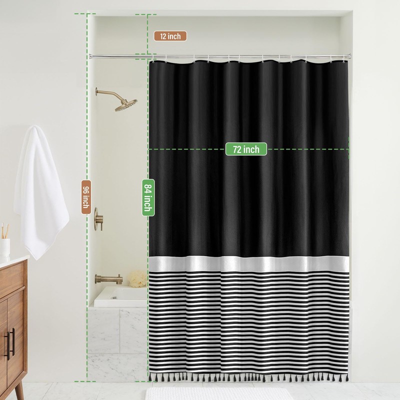 Seasonwood 84 Inch Shower Curtain Black Shower Curtains White Striped