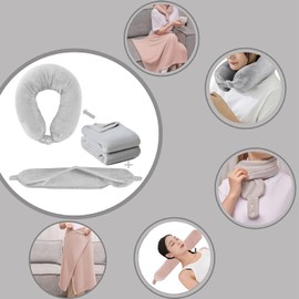 lattefine Multi-functional 2-in-1 Travel Blanket with Neck Pillow Cover, Soft and Warm Blanket, Portable & Lightweight, Suitable for Home, Travel, Airplanes, Camping, Anti-Static, Suitable for Four