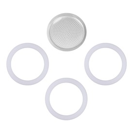 1 Filter and 3 Silicone Gasket Seals Replacement for Aluminium Moka Pot and Stovetop Espresso Coffee Maker (6 Cup)