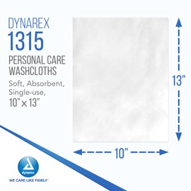 Dynarex Personal Cleansing Washcloths - 10 x 13" Disposable Dry Wipes for Baby & Adults, Makeup Remover, Soft, Absorbent, Single Use - 1 Pack of 50 Wipes