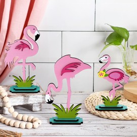 Yaomiao 3 Pcs Flamingo Wood Tall Standing Block Set Pink Flamingo Table Sign Tropical Bird Table Centerpieces Summer Party Decor for Home Table Office Desk Tier Tray Supplies