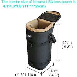 Nicama LB3 Deluxe Water-Resistant Camera Lens Pouch Case for Canon EF 100-400mm 100-500 70-200 180mm RF 600 Tamron SP 70-300mm FE 90mm Nikon AF-S 70-200mm & More, Lens Protective Bag