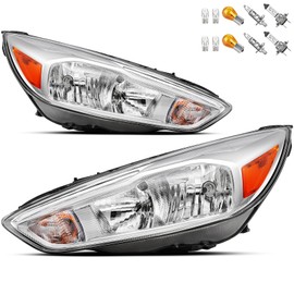 Reinko Headlights Assembly Compatible With 2015-2018 Ford Focus Halogen Headlamp,Chrome Housing Amber OE Style, For 2015 2016 2017 2018 ST/SE/S Headlights