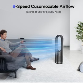 Tower Fan, 31.5Inch Cooling Bladeless Fan with HEPA Filter 99.97%, 2 IN 1 Floor Fan Combo 80° Oscillating with Remote, 8H Timer, 8 Speeds for Indoor, Bedroom, Home Office Room