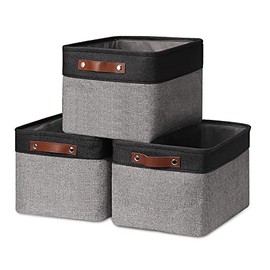 HNZIGE Storage Basket Bins(3 Pack) Large Collapsible Storage Baskets for Organizing Shelf Closet Bedroom, Perfect Storage Bin with Handles for Closet, Clothes, Toy, Home（Black & Gray, 15" x 11" x 9.5")