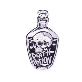 Death POTTEN Skull Wine Bottle Embroidery Sticker Skull Embroidery Cloth Sticker DIY Bottle Ironable T-Shirt with Adhesive Patch for Jacket Backpack