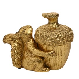 Hestia - Squirrel & Gold Acorn Trinket Box With Removable Lid - Contemporary Stylish Gifting And Homeware for Keepsakes/Organisation - H: 11cm x W: 7cm.