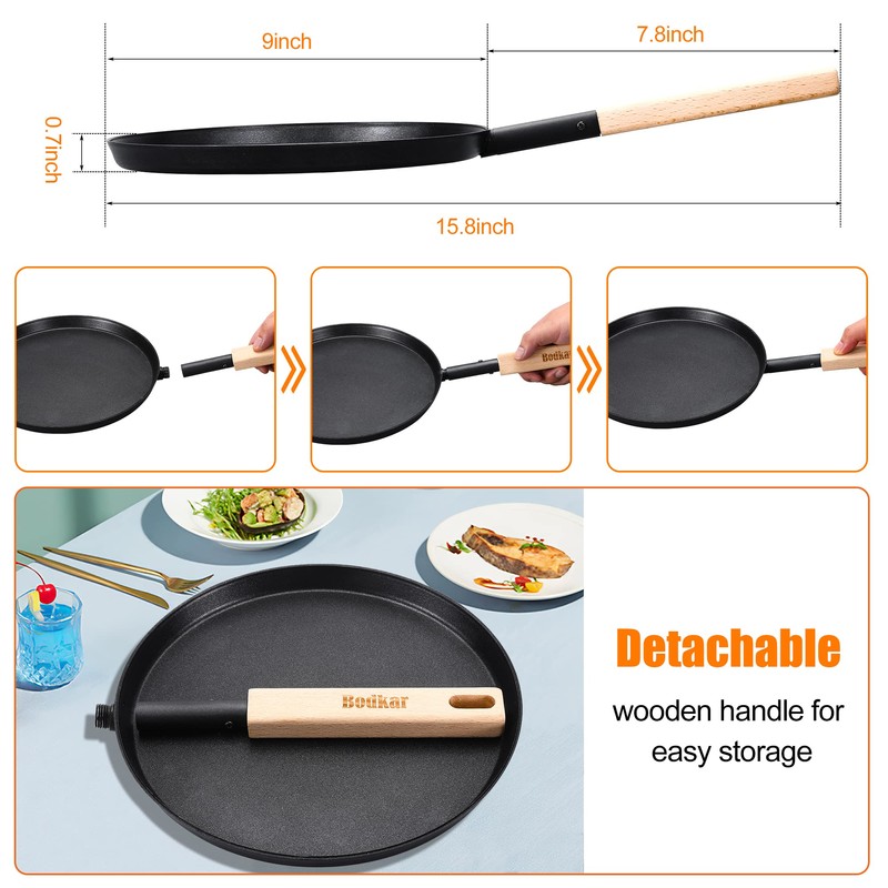 bodkar Frying Pan Skillet 8-inch Flat Crepe Pan, Lightweight Grill