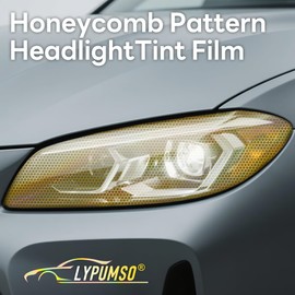 Lypumso Headlight Taillight Tint Film - 12 x 60 Inches Honeycomb Headlight Taillight Vinyl Tint Wrap, HEX Self Adhesive Fog Lights Sticker Sheet Roll for Car Lights Cover (Yellow)